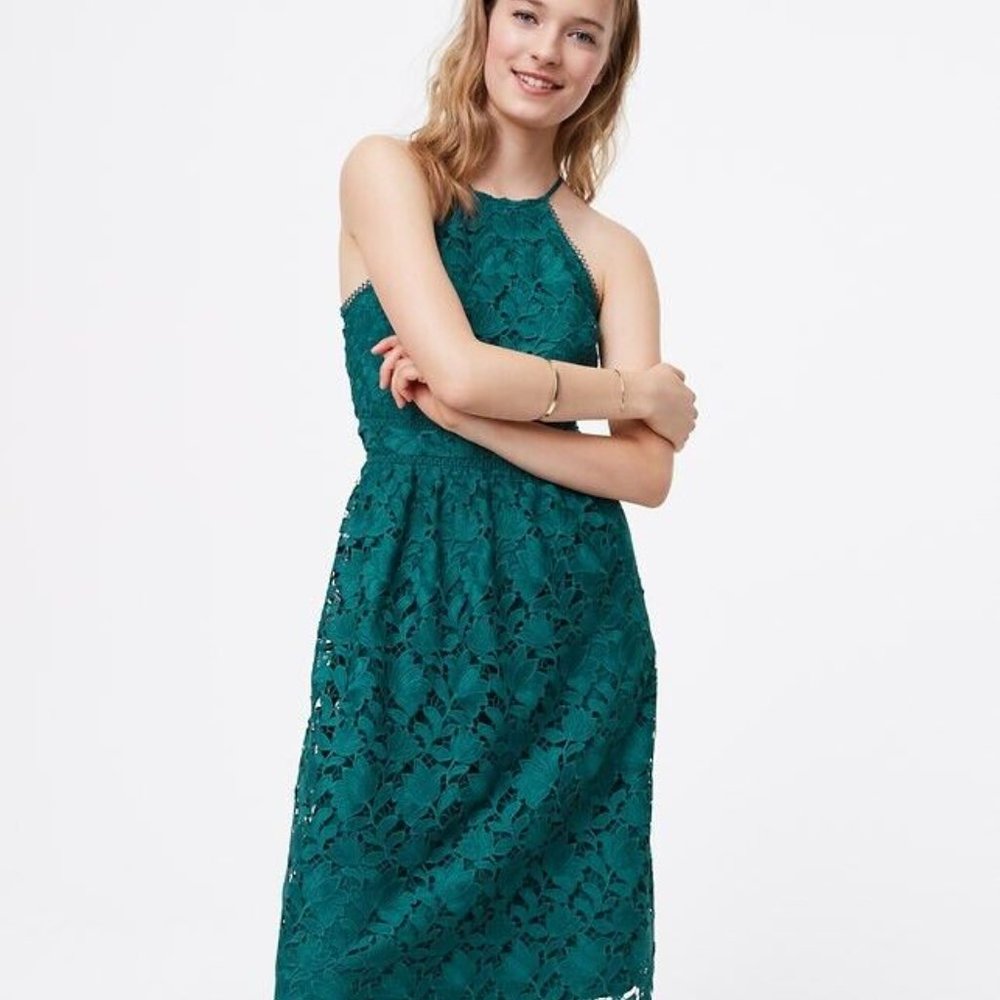 Loft Turquoise Lace Halter Midi Dress Size 4